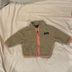 3-6 month grey and pink Patagonia soft fleece jacket